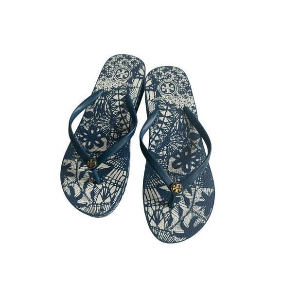TORY BURCH Blue Platform Flip Flops Sandals Size 10 - Picture 10 of 10